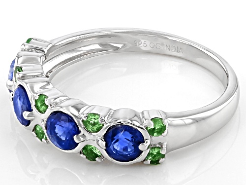 1.30ctw Round Kyanite with .45ctw Round Tsavorite Sterling Silver Band Ring - Size 11