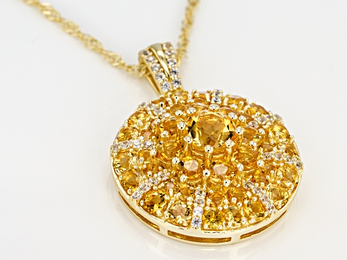 3.79ctw Golden Citrine With .49ctw White Zircon 18k Gold Over Sterling Silver Pendant With Chain