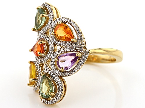 2.29ctw Multi-Color Sapphire With .06ctw White Diamond Accent 18k Gold Over Sterling Silver Ring - Size 9