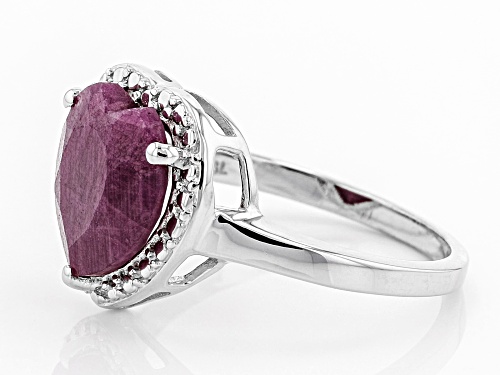 2.95ct Heart Shape Indian Ruby Solitaire Rhodium Over Sterling Silver Ring - Size 11
