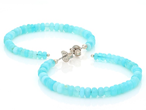 Blue Opal Rhodium Over Sterling Silver Hoop Earrings