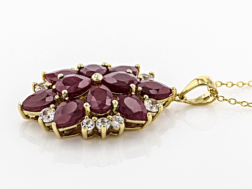 8.50ctw Pear Shape Indian Ruby & 1.08ctw White Zircon 18k Yellow Gold Over Silver Pendant W/Chain