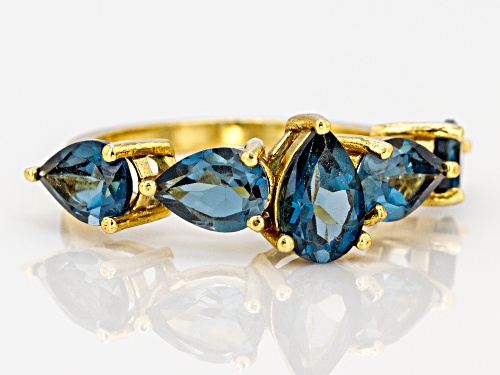 3.74ctw Pear Shape London Blue Topaz 18k Yellow Gold Over Sterling Silver 5-stone Band Ring - Size 7