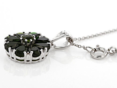 2.75ctw Oval & Pear Shape Chrome Diopside, .10ctw White Topaz Rhodium Over Silver Pendant W/Chain