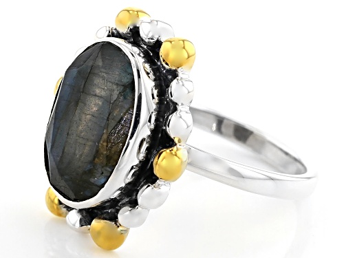 5.50ct Oval Labradorite Sterling Silver Two-Tone Ring - Size 6