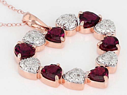 2.65ctw Raspberry Color Rhodolite & .06ctw Diamond Accent 18k Rose Gold Over Silver Pendant W/ Chain
