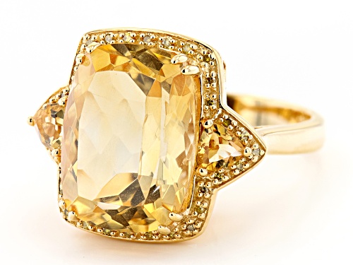 7.56CTW BRAZILIAN CITRINE WITH .09CTW YELLOW DIAMOND ACCENT 18K YELLOW GOLD OVER SILVER RING - Size 8