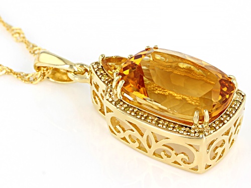 7.39CTW CITRINE WITH .09CTW YELLOW DIAMOND ACCENT 18K YELLOW GOLD OVER SILVER PENDANT/CHAIN