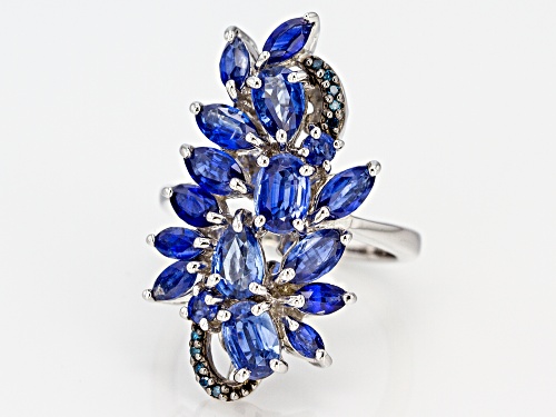 4.52CTW NEPALESE KYANITE WITH .03CTW ROUND BLUE DIAMOND ACCENT RHODIUM OVER SILVER RING - Size 9