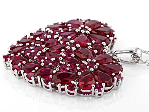 7.96ctw Pear Shape & Round Lab Created Ruby Rhodium Over Silver Heart Pendant With Chain