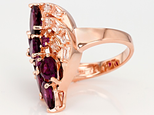 4.88CTW MIXED SHAPE RASPBERRY COLOR RHODOLITE WITH .94CTW WHITE TOPAZ 18K ROSE GOLD OVER SILVER RING - Size 8