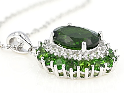 3.87ctw Oval & Round Chrome Diopside With .64ctw White Zircon Rhodium Over Silver Pendant W/Chain