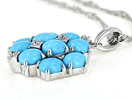 5x4mm Oval Sleeping Beauty Turquoise & .06ctw White Zircon Rhodium Over Silver Pendant Wi/Chain