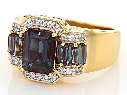2.56ctw Lab Created Alexandrite With .30ctw White Zircon 18k Gold Over Sterling Silver Ring - Size 7