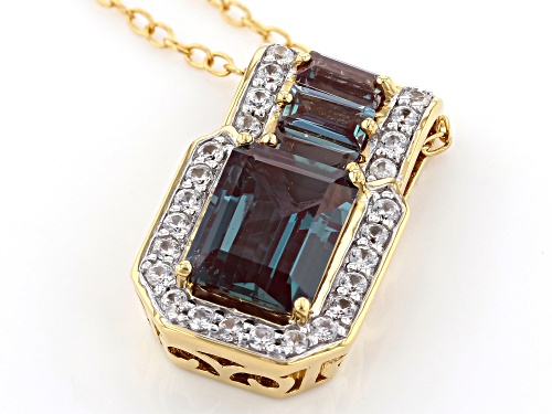 2.13ctw Lab Created Alexandrite With .29ctw White Zircon 18k Gold Over Silver Pendant With Chain