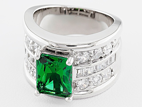 Jose Hess ™ For Bella Luce ® 5.73ctw Emerald Simulant & Dia Simulant Rhodium Over Silver Ring - Size 6