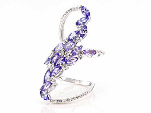 2.71ctw Marquise Tanzanite and 0.65ctw White Zircon Rhodium Over Silver Ring - Size 6