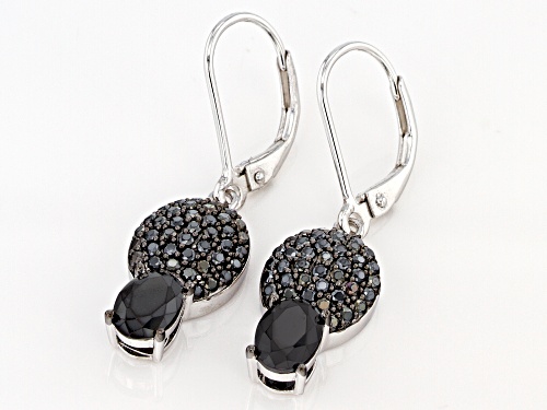 1.70ctw Oval and .77ctw Round Black Spinel Rhodium Over Silver Earrings