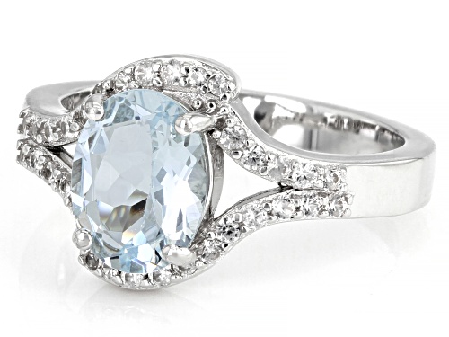 1.40ct oval aquamarine with 0.23ctw round white zircon rhodium over sterling silver ring. - Size 9