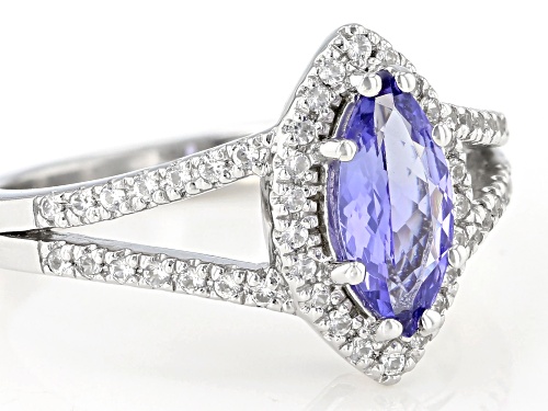 .96CT MARQUISE TANZANITE WITH .30CTW ROUND WHITE ZIRCON RHODIUM OVER SILVER RING - Size 9