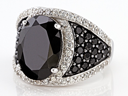 5.86ct oval and 1.03ctw round black spinel with 1.16ctw zircon rhodium over sterling silver ring - Size 7
