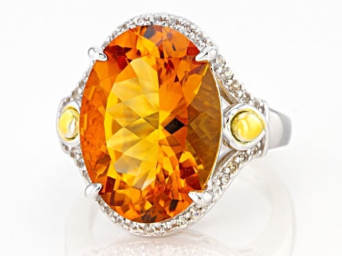 8.92ct Oval Citrine and .51ctw Zircon Rhodium & 18k Gold Over Sterling Silver Ring - Size 8