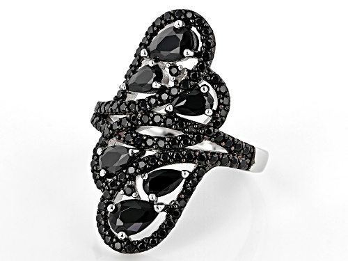 1.45ctw Pear shaped and 1.04ctw round black spinel rhodium over sterling silver ring - Size 7