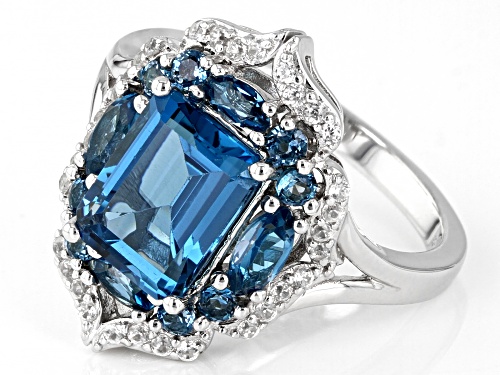 3.40ctw Mixed Shapes London Blue Topaz and .27ctw White Zircon Rhodium Over Silver Ring - Size 9