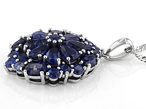 6.96ctw Mixed shapes Blue Kyanite Rhodium Over Sterling Silver Pendant With Chain