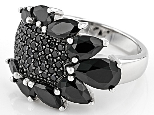 3.10ctw Mixed Shape Black Spinel Rhodium Over Sterling Silver Ring - Size 7