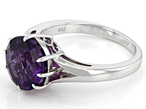3.08ct Round African Amethyst Rhodium Over Sterling Silver Ring - Size 8