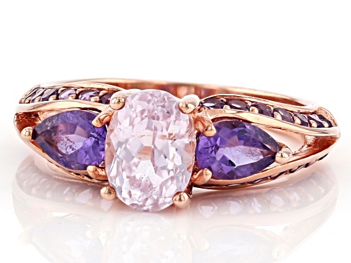 1.40ct Oval Kunzite with 1.04ctw African Amethyst 18k Rose Gold Over Sterling Silver Ring - Size 7