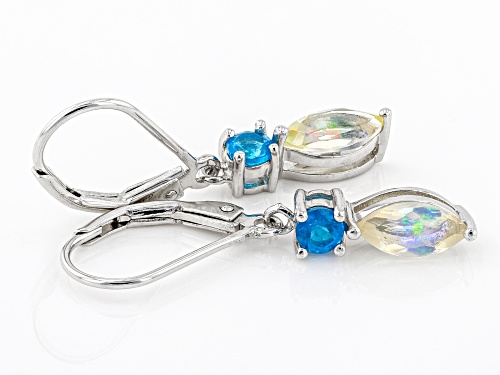 .54ctw Marquise Ethiopian Opal And .31ctw Round Neon Apatite Rhodium Over Sterling Silver Earrings