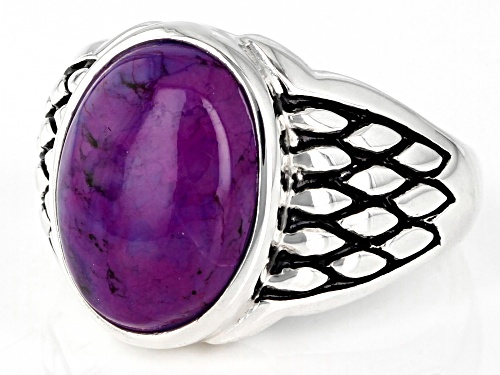 14x10mm Oval Cabochon Purple Turquoise Sterling Silver Solitaire Ring - Size 8