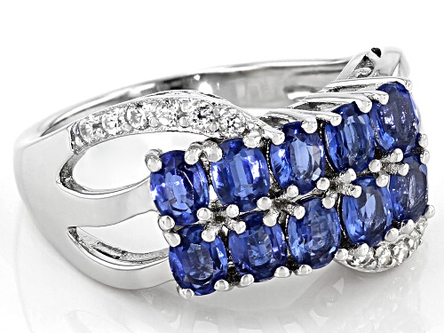 1.68ctw Oval Blue Kyanite with .27ctw Round White Zircon Rhodium Over Sterling Silver ring - Size 7