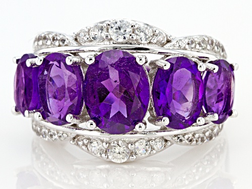 4.47CTW AFRICAN AMETHYST WITH .91CTW WHITE ZIRCON RHODIUM OVER STERLING SILVER RING - Size 7