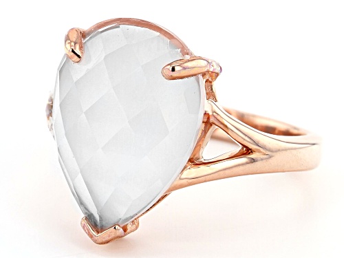 16x12mm Checkerboard Cut Rose Quartz 18k Rose Gold Over Sterling Silver Solitaire Ring - Size 8