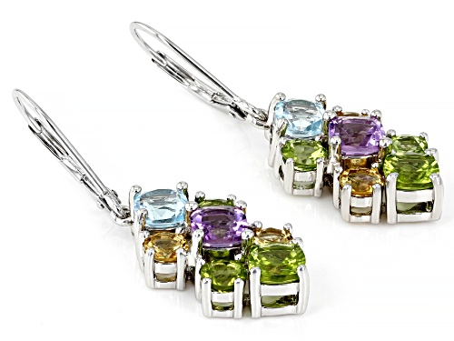 4.83ctw Cushion And Round Multi-Gemstone Rhodium Over Sterling Silver Earrings