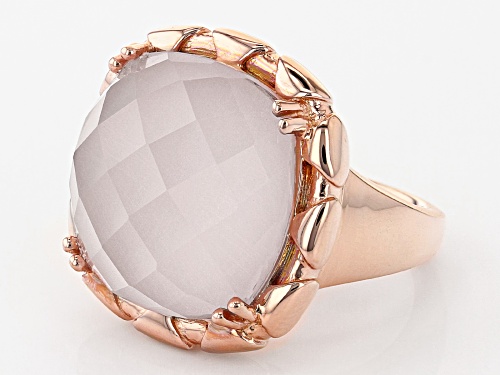 18mm Square Cushion Checkerboard Cut Rose Quartz 18k Rose Gold Over Sterling Silver Solitaire Ring - Size 8