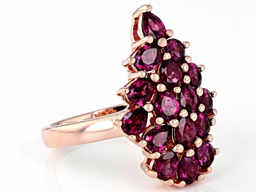 2.40ctw Pear Shape Raspberry Color Rhodolite 18k Rose Gold Over Silver Ring - Size 8