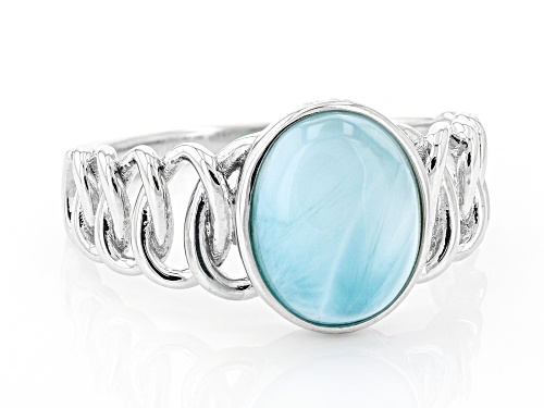 10x8mm Oval Cabochon Larimar Rhodium Over Sterling Silver Solitaire Ring - Size 6
