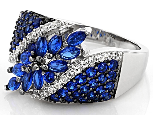 1.22ctw Marquise & Round Lab Created Blue Spinel, .29ctw White Zircon Rhodium Over Silver Ring - Size 9