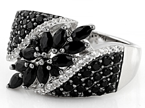 1.45ctw Marquise and Round Black Spinel With .28ctw White Zircon Rhodium Over Sterling Silver Ring - Size 6