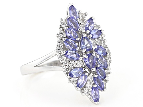 1.20ctw Marquise & Pear Shape Tanzanite With .49ctw Zircon Rhodium Over Silver Cluster Ring - Size 7