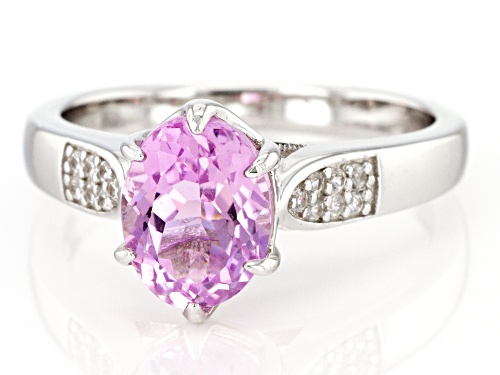 2.14ct Oval Kunzite With 0.10ctw Round Zircon Rhodium Over Sterling Silver Ring - Size 8