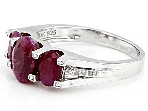 2.75ctw Oval Indian Ruby With 0.03ctw Round White Diamond Accent Rhodium Over Sterling Silver Ring - Size 10