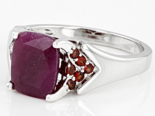 2.38ct Cushion Indian Ruby With 0.24ctw Round Vermehlo Garnet(TM) Rhodium Over Silver Ring - Size 7