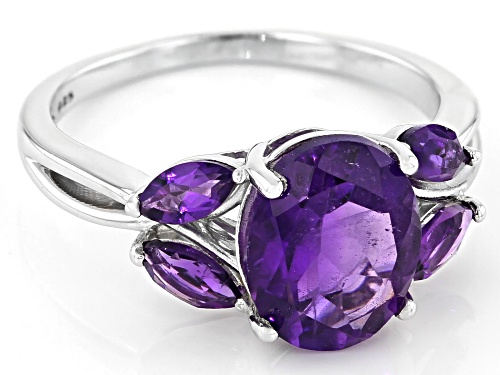 1.96ct Oval And 0.48ctw Marquise African Amethyst Rhodium Over Sterling Silver Ring - Size 7