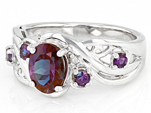 1.54ctw Lab Created Alexandrite and 0.01ctw White Diamond Accent Rhodium Over Sterling Silver Ring - Size 8