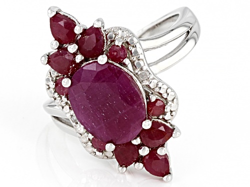 4.56ctw Mixed Shapes Indian Ruby With 0.01ctw Diamond Accent Rhodium Over Sterling Silver Ring - Size 8